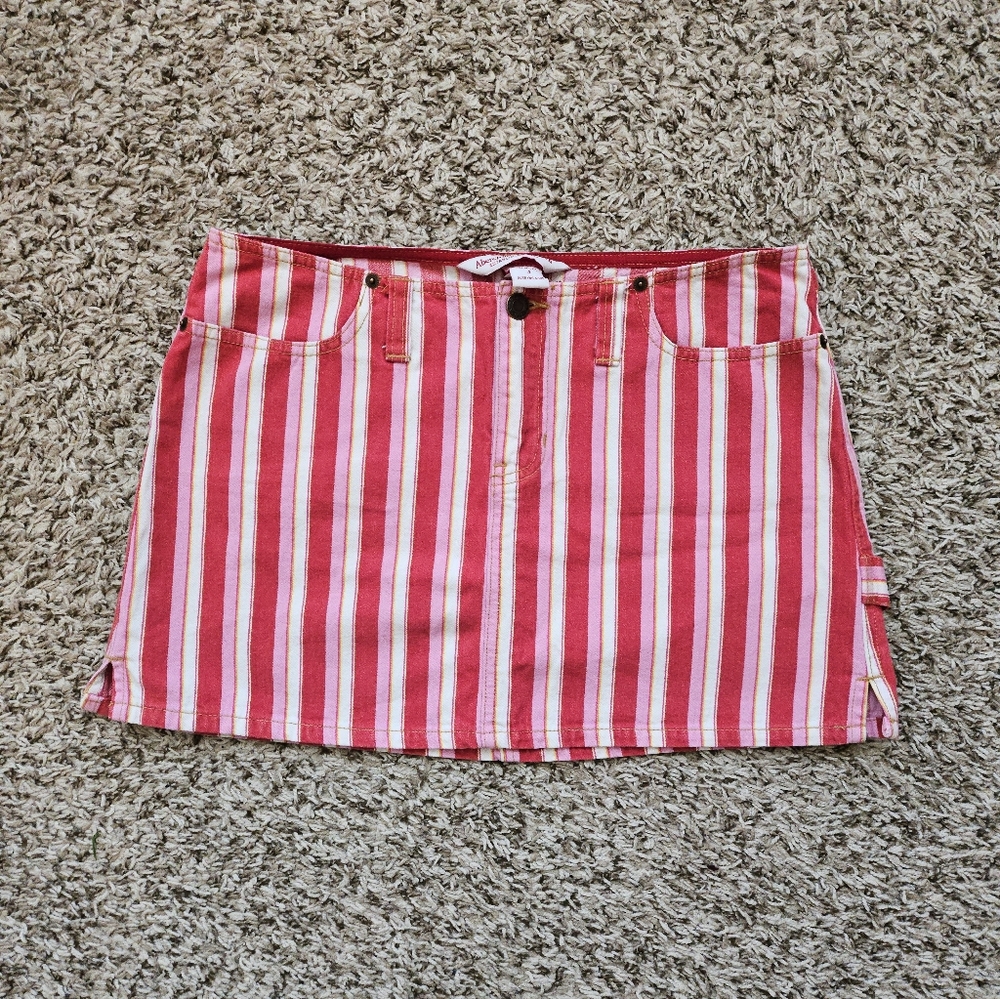 Abercrombie & Fitch Red Pink White Stripe Mini Skirt